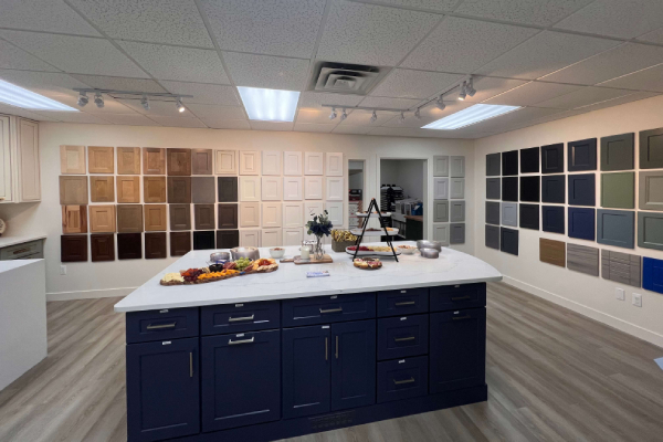 A beautiful modern kitchen installed with clean white cabinets by DCI Cabinets Direct.